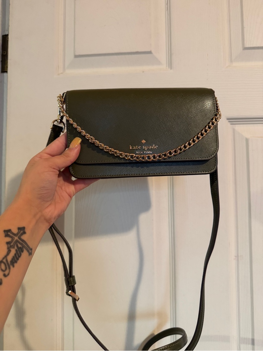 Kate Spade Madison Army Green Small Flap Crossbody Convertible w/ Shoulder Chain